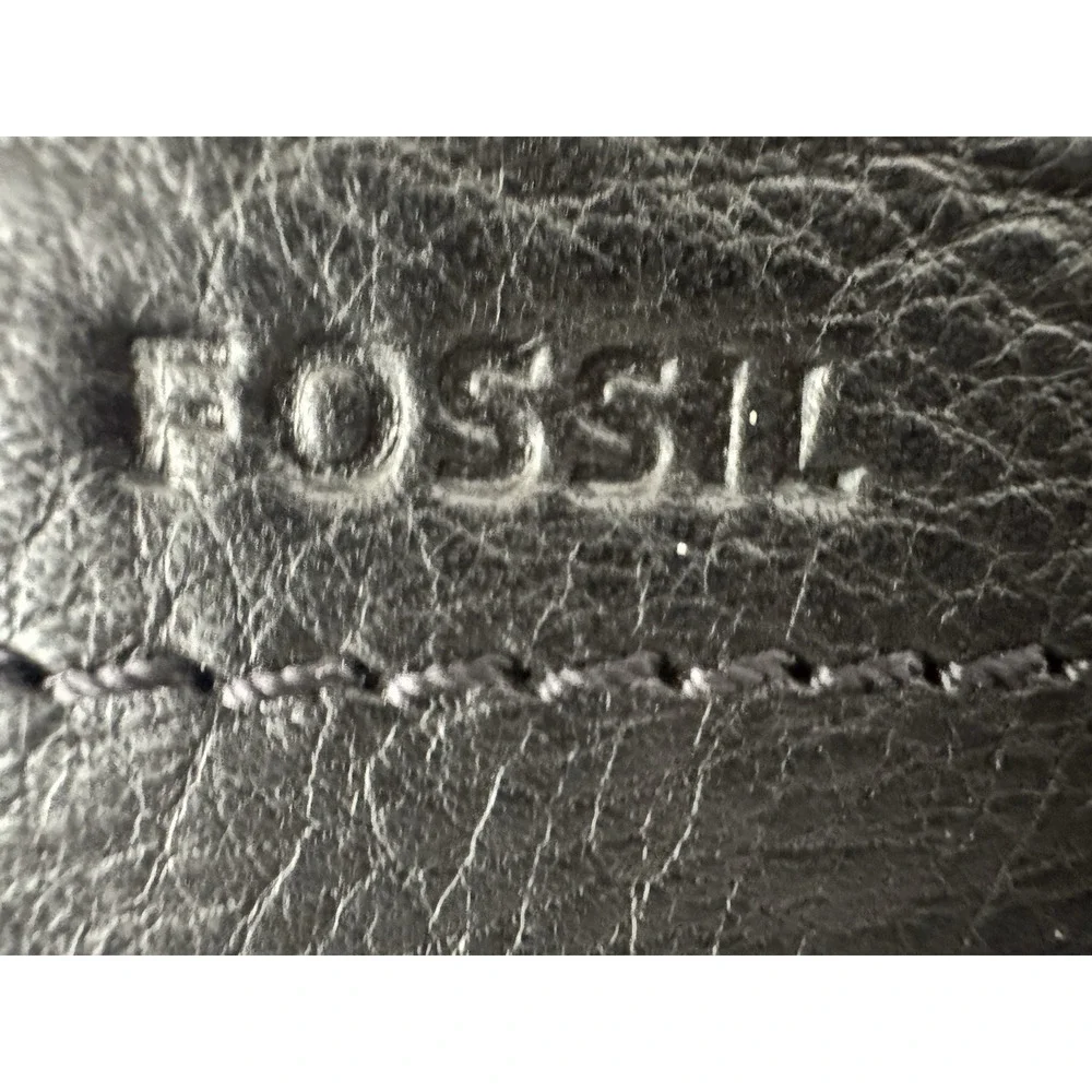 Fossil Defender Briefcase Black Leather Top Handles Crossbody Strap Double Zip